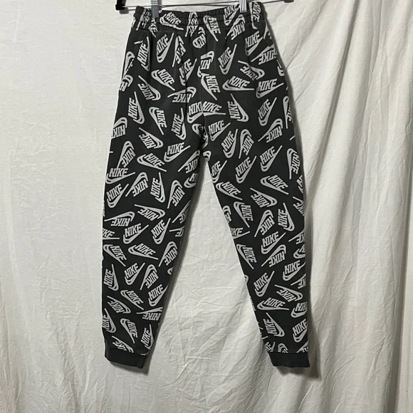 Nike Kids Black and White Logo Joggers with Green Drawstring - Picture 4 of 7
